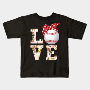 Summer Women Girls Love Baseball Shirt Floral Mothers Day Kids T-Shirt